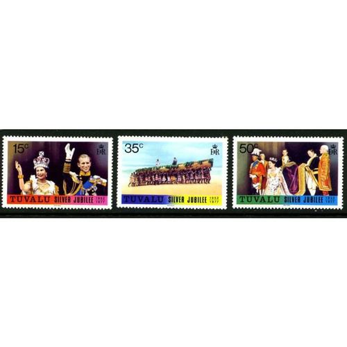 TUVALU 1977 - Silver Jubilee Set - QEII - Anniversary - Coronation - Boat - MNH