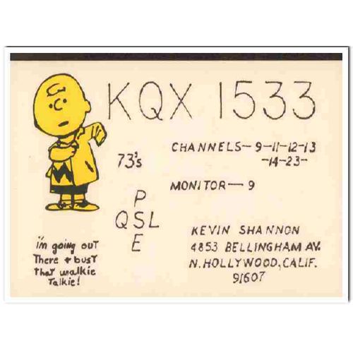 kqx-1533 kevin shannon hollywood calif 1960s cb qsl vintage postcard