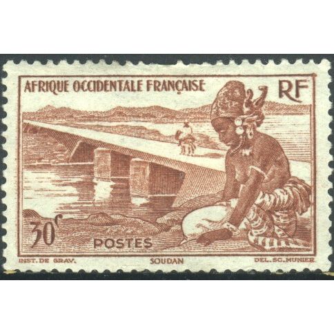 French West Africa 1947 - SG35 - 30c brown - Girl & Bridge - MH