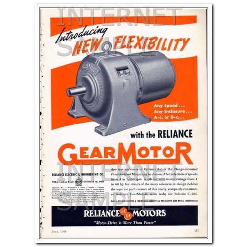 RELIANCE ELECTRIC ENGINEERING COMPANY 1955 flexible motor vintage ad