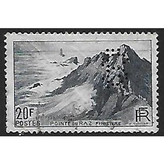 Mi 760: 20 Fr. steel blue Defin.: Landscapes: The Pointe du Raz, perfin (SR).