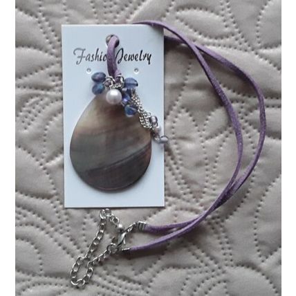 Glass and bead pendant necklace. Purple velvet 18" necklace