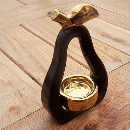 Tea Light Candle Holder Black Ceramic Ornament