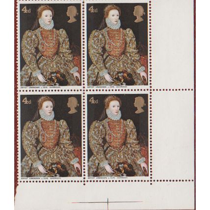 GB 1968 Paintings 4d block of 4 Mint with edge strips SG771
