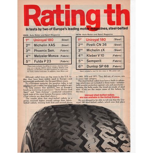 Uniroyal Tires vintage Full 2 Page Print Ad June 1972