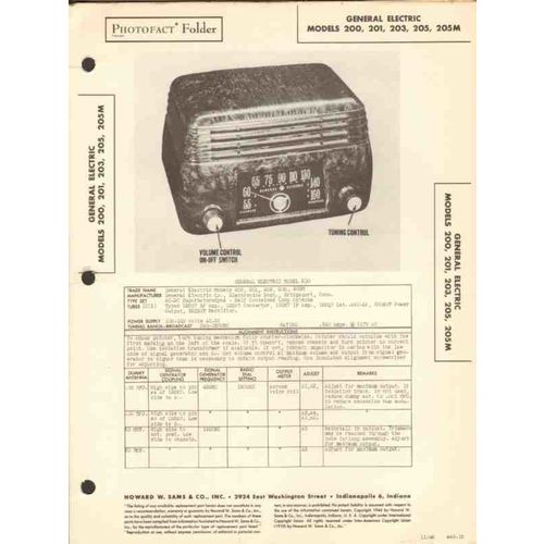 GENERAL ELECTRIC model 200 201 203 205 AM radio Sams Photofact manual