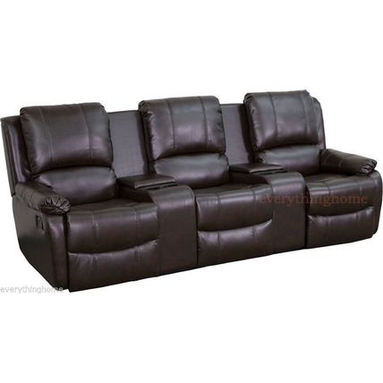 Leather-Soft Theater Seat Recliner 3-Seat Reclining Pillow Back Black Or Brown