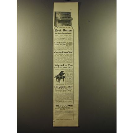1913 Wing & Son Pianos Ad - Rock-Bottom Yes, Rock-Bottom prices