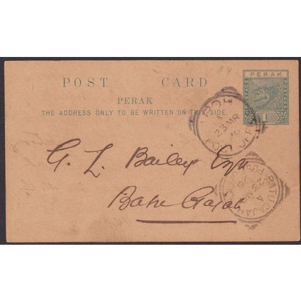 PERAK 1894 TIGER from Jungle 1c green PC ~ IPOH >> BATU GAJAH 23.MR.1896