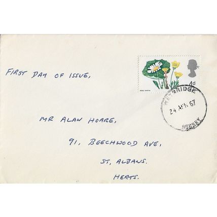 GB 1967 British Flowers 4d Buttercup FDC Weybridge pm