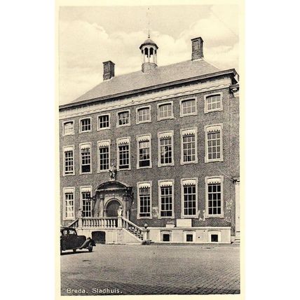 City Hall Breda Dutch Holland Village Train Old Wartime Postcard