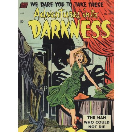 Adventures Into Darkness Skeleton Silhouette 1950s Horror Comic Postcard