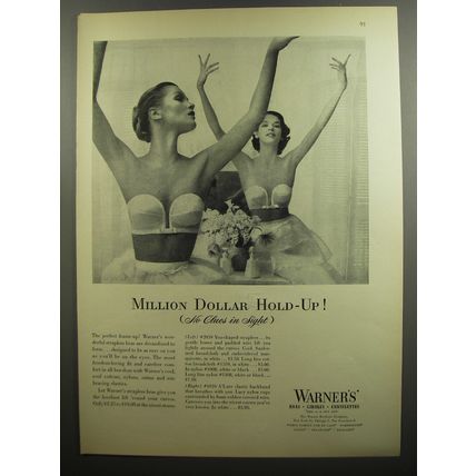 1952 Warner's Strapless Bras Ad - Million Dollar Hold-up (No Clues in sight)