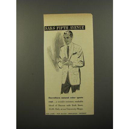 1954 Saks Fifth Avenue Fashion Ad - Dacrolinen natural color sports coat