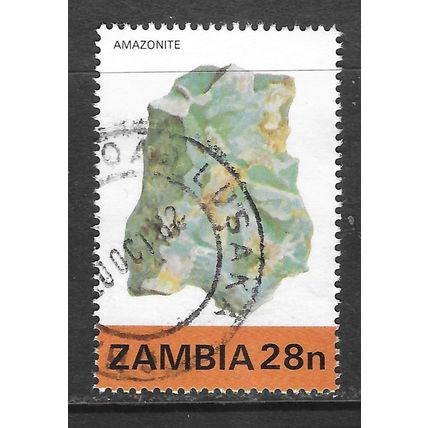 ZAMBIA 1982 MINERALS AMAZONITE 28n USED GEOLOGY