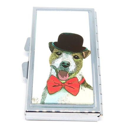 Jack Russell Wearing a Black Hat Pill Box Square 1 CM - Gift Storage