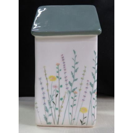 Meadow House Tealight Holder with a Teal Coloured Roof and T-Lite
