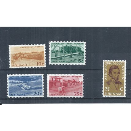 Suriname stamps. 1965 Brokopono Power Station & Abraham Lincoln MH (AP767)