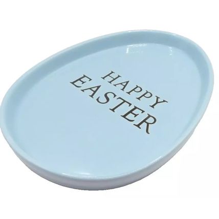 Oval Happy Easter Dish Pastel Blue 2.7 CM Ceramic Holiday Christianity