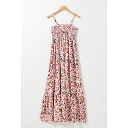 White Boho Floral Smocked Ruffled Maxi Dress