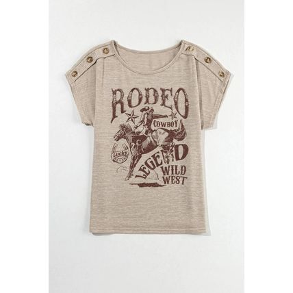 Smoke Gray RODEO Cowboy Graphic Buttoned Batwing Sleeve T Shirt