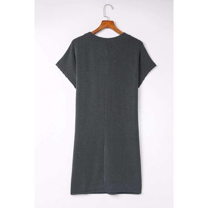 Gray Sequin Flag Stars Ribbed Shift T-shirt Dress