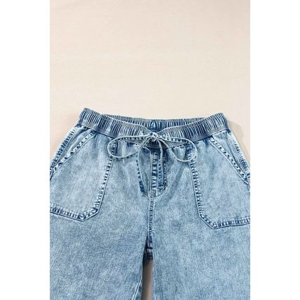 Myosotis Mineral Wash Drawstring Waist Loose Straight Denim Pants