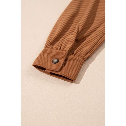 Cinnamon Corduroy Flap Pocket Button Up Round Hem Shacket