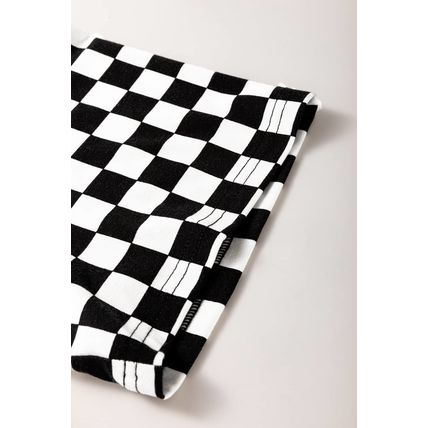 Black Checkered Print Side Slits O Neck Plus Size T Shirt