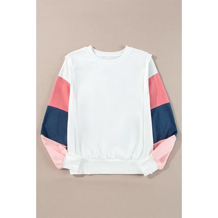 White French Terry Color Block Long Sleeve Top
