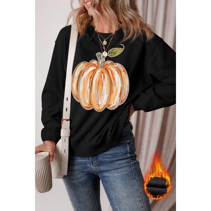 Black Thanksgiving Pumpkin Graphic Drop Shoulder Sweatshirt