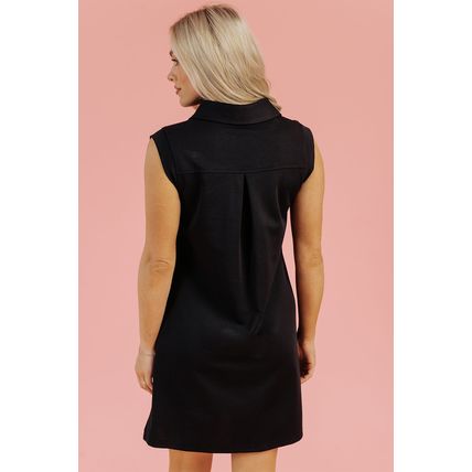 Black Sequin Bunny Doll Graphic Collared Sleeveless Mini Dress