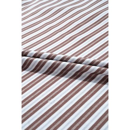Chestnut Striped Stand V Neck Short Sleeve Blouse