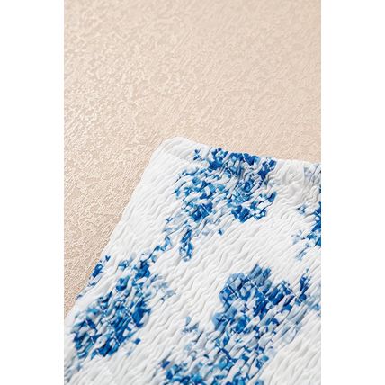 Sky Blue Floral Print Shirred Knot Shoulder Sleeveless Long Dress