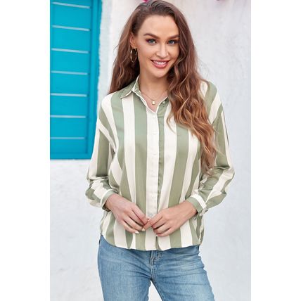 Green Striped Soft Relaxed Button Up Shirt