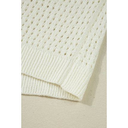 White BEACH Hollow Out Knitted Lightweight Dolman Sweater