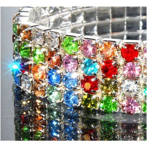 4 Row Wedding Party Coloured Rhinestone Stretch Bangle Bracelet Jewellery 1361