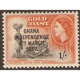 Ghana QEII 1957 Independence 1s Black & Orange Red Mounted Mint MM SG 178 stamp