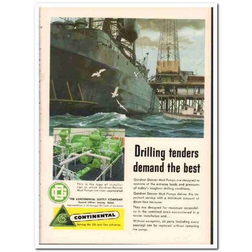 continental supply company 1954 gardner-denver mud pump oil vintage ad