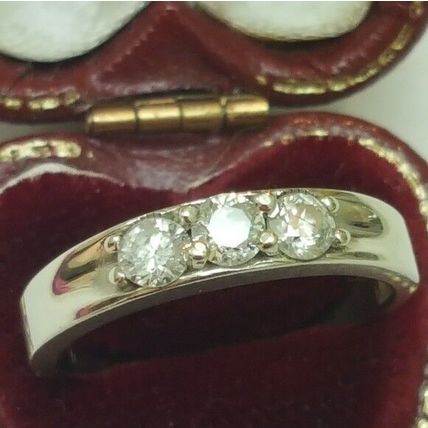 Antique .75ct 3-stone Old Mine Cut Diamonds 10kt White Wedding Band