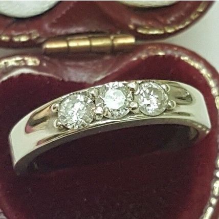 Antique .75ct 3-stone Old Mine Cut Diamonds 10kt White Wedding Band