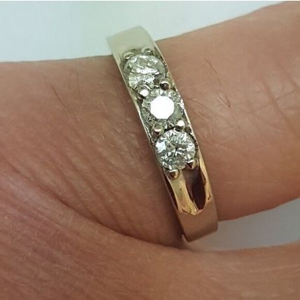 Antique .75ct 3-stone Old Mine Cut Diamonds 10kt White Wedding Band