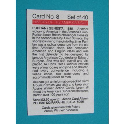 Peters Foods Australia 1987 The History of the Americas Cup Cards Choice (e25)