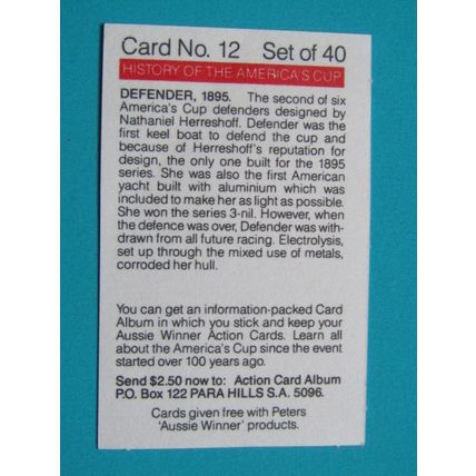Peters Foods Australia 1987 The History of the Americas Cup Cards Choice (e25)