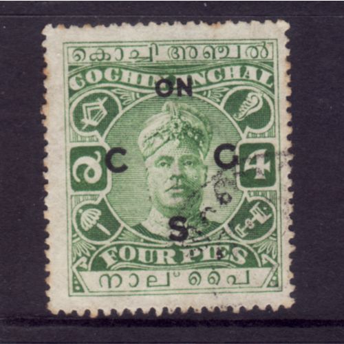 INDIA COCHIN 1919 SG O10 8p GREEN OFFICIAL STAMP FINE USED #