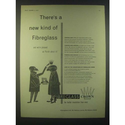 1959 fibreglass Crown Insulation Ad - We're Pleased as Punch