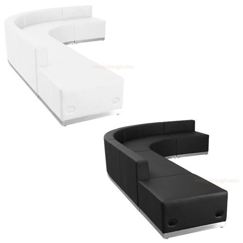Black White Leather* L-Sectional Reception Office Hotel Conference Living Room