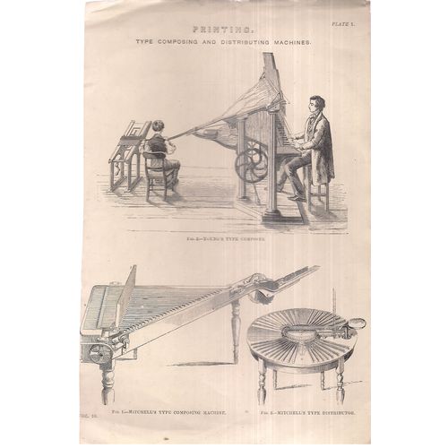 VICTORIAN PRINTING MACHINES 24 x 16 cms page .. book plate =