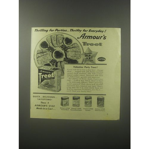 1942 Armour's Treet Meat Ad - Thrilling for Parties Thrifty for Everyday!