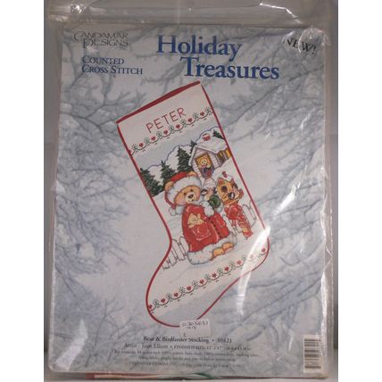 Candamar Designs Cross Stitch Holiday Treasures Bear Birdfeeder Christmas